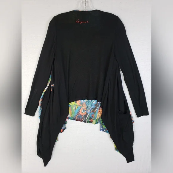 Desigual Amor Cardigan Embroidered Art-to-Wear Waterfall Draped Front size L - Picture 9 of 16